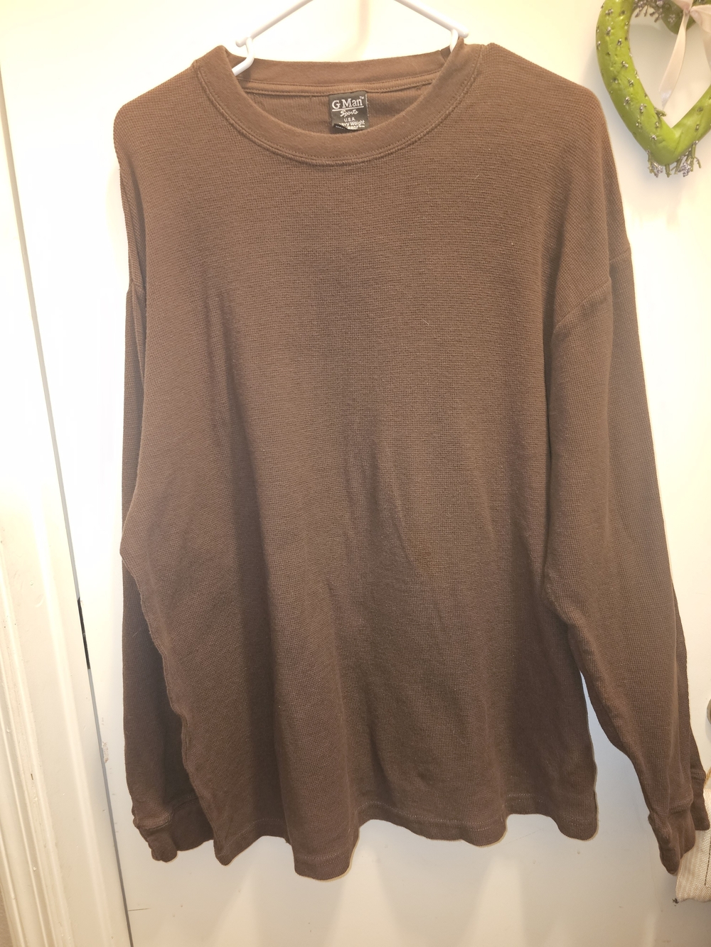 Vintage G-Man Sports Brown Waffle Knit Thermal Long Sleeve Shirt 3XL USA Cotton